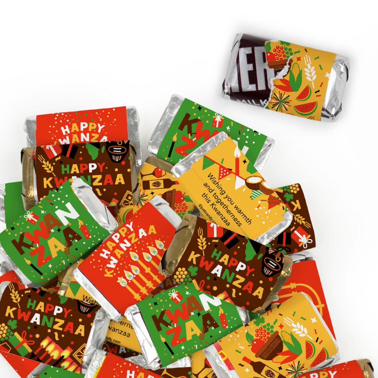 68 Pcs Kwanzaa Candy Party Favors Hershey's Miniatures Chocolate - Festive Pattern
